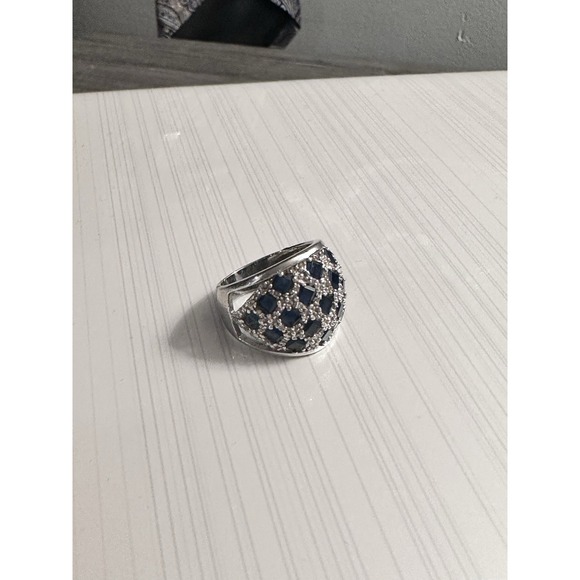 Sea Of Ice Sterling Silver Ring Size‎ 7 With Synthetic Blue Saphhire - Picture 1 of 6